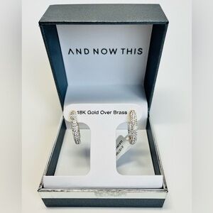 And Now This High Polished Hinged Crystal Pave Hoop Earring, Gold Plate